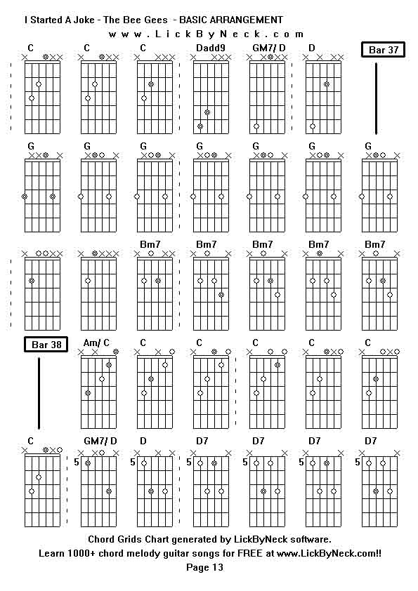 Chord Grids Chart of chord melody fingerstyle guitar song-I Started A Joke - The Bee Gees  - BASIC ARRANGEMENT,generated by LickByNeck software.